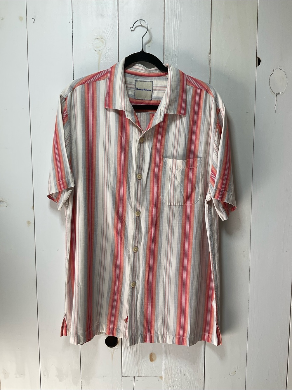 Tommy Bahama button down shirt cream pink and gray striped
